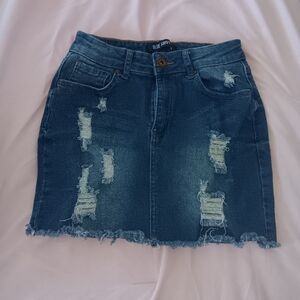 Blue Sky Ripped Denim Mini Skirt